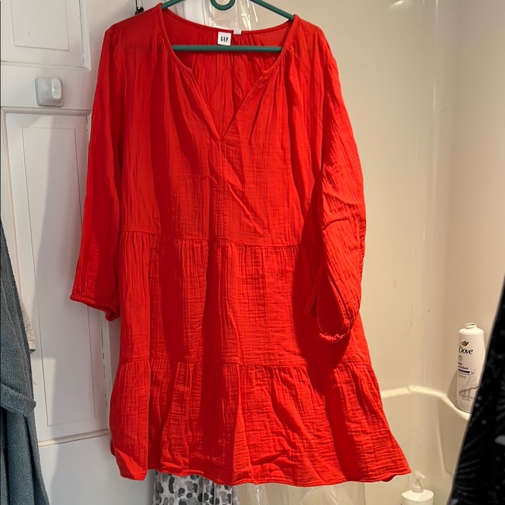 Vibrant Red V-Neck Dress